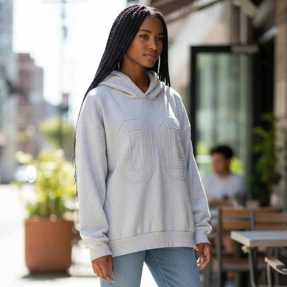 Missguided Womens Small Oversized Grey Marl Raw Edge Patch Hoodie Sweatshirt